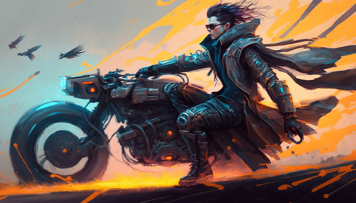 Arc_Taiwan's tweet photo. サイバーパンク終末戦争 - ひざ #pixiv今日のお題 #ひざ #AI #MidJourney #オリジナル #イラスト #cyberpunk #サイバーパンク #autobike #knees https://t.co/lQr77gYOp0 https://t.co/6nYpr66nf3