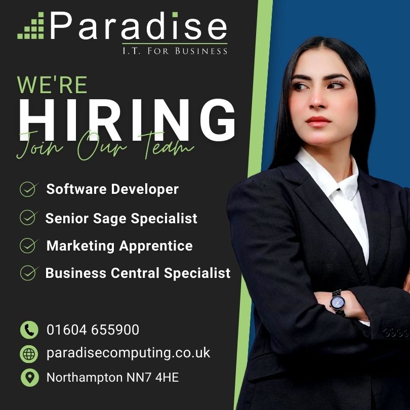 We're hiring! We have a Software Developer vacancy at Paradise Computing. Come join our friendly experienced Northampton based team! Find out more about this exciting opportunity and apply now: bit.ly/3l10BFa #NorthamptonJobs #recruitment  #vacancy #softwaredeveloper