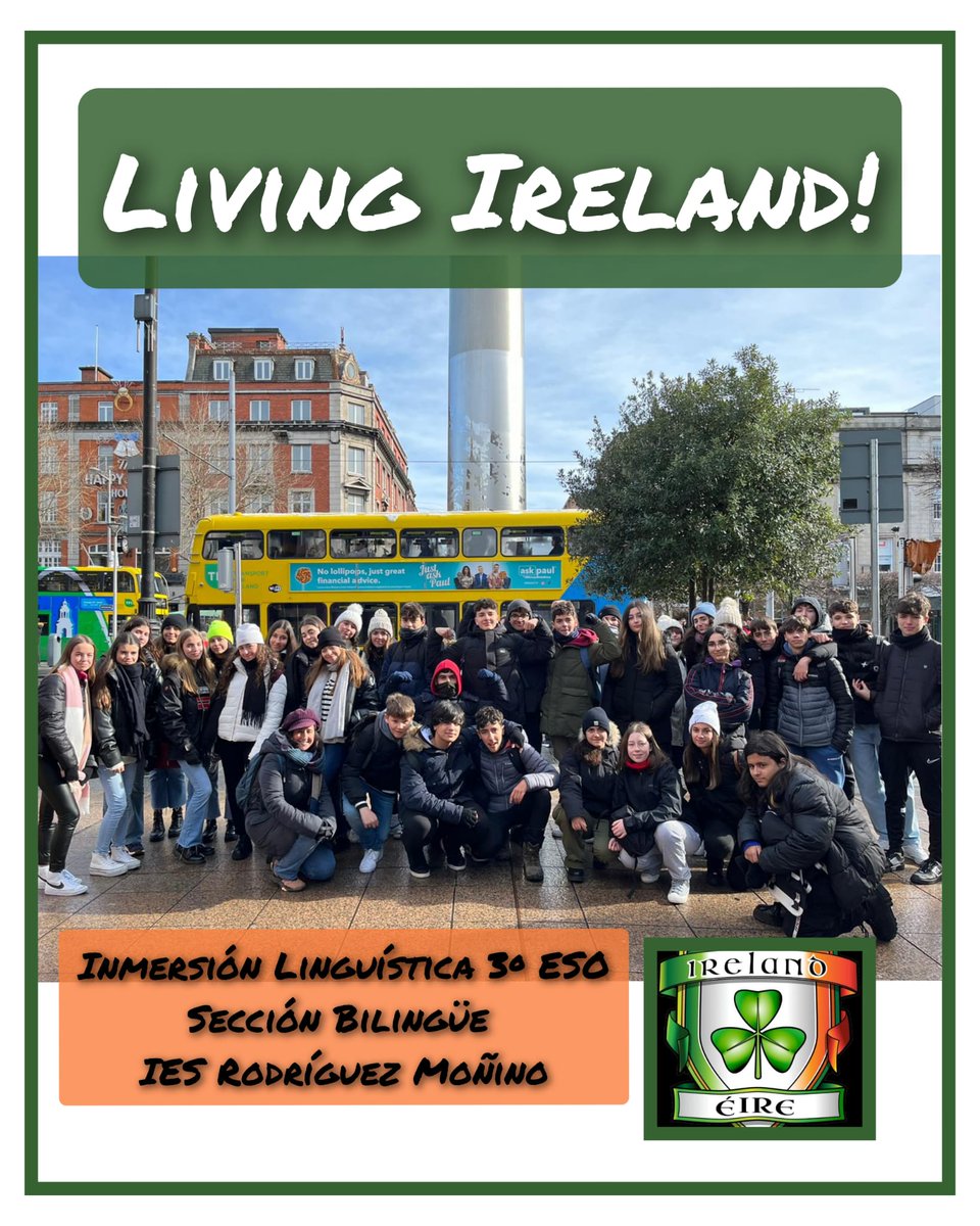 RodriguezMonino's tweet photo. Los alumnos/as de 3º ESO de la sección bilingüe del IES Rodríguez Moñino están disfrutando de una inmersión linguística y cultural en Dublín, alojándose con familias irlandesas y conociendo un poco de la cultura y la historia de este fascinante país de la mano de un guía/organiz. https://t.co/drtKIqHBNy