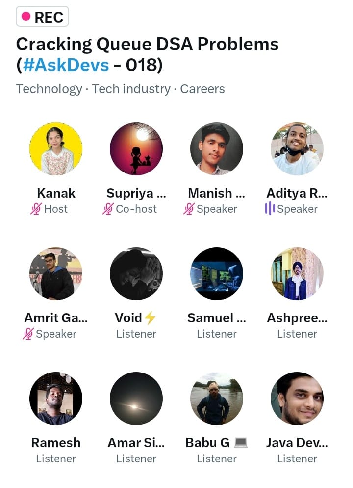 kanak2212's tweet photo. Thankyou all the speakers and Listeners for tuning into the 18th episode of #AskDevs space 🚀

@supriyarudroju
For being such an amazing co-host 🥳

@ManishK4514
@AdityaRai_004
@AmritGaur9

Space recording:
https://t.co/sVSW9CXWGr https://t.co/2wr8FpyUdQ