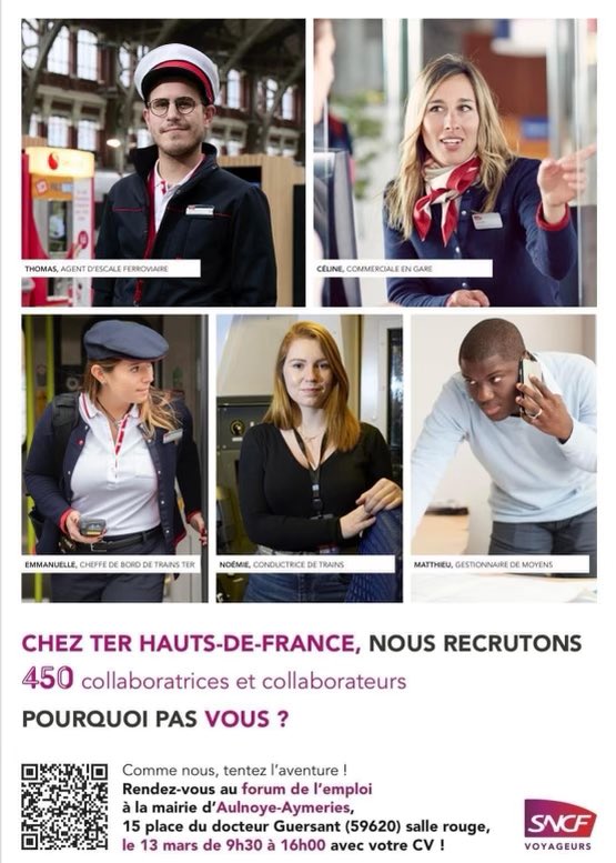 Demain à la mairie d’Aulnoye-Aymeries aura lieu un forum emploi pour TER Hauts de France de 09h30 à 16h00. @bernardBaudoux <a href="/hautsdefrance/">Région Hauts-de-France</a> <a href="/TERHDF/">TER Hauts-de-France</a>