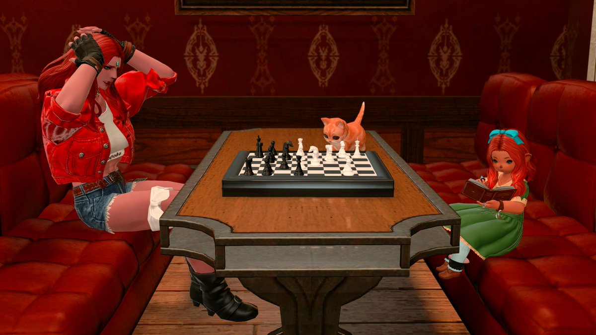 FoodRoe's tweet photo. A bunch of my friends are talking about this "chess" thing so I thought I would get a few tips on how to win.

I'll eventually truimph against the cat! He's a crafty one.

#FFXIVScreenshots #GPOSERS #roegadyn #lalafell https://t.co/1yhXEpDdub