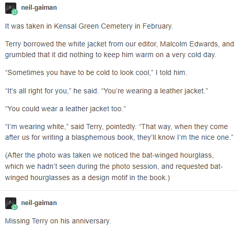 FYeahGoodOmens's tweet photo. Now with Neil's today's comment😭❤ 

#GNUTerryPratchett #GoodOmens https://t.co/gq8JZwL7oG
