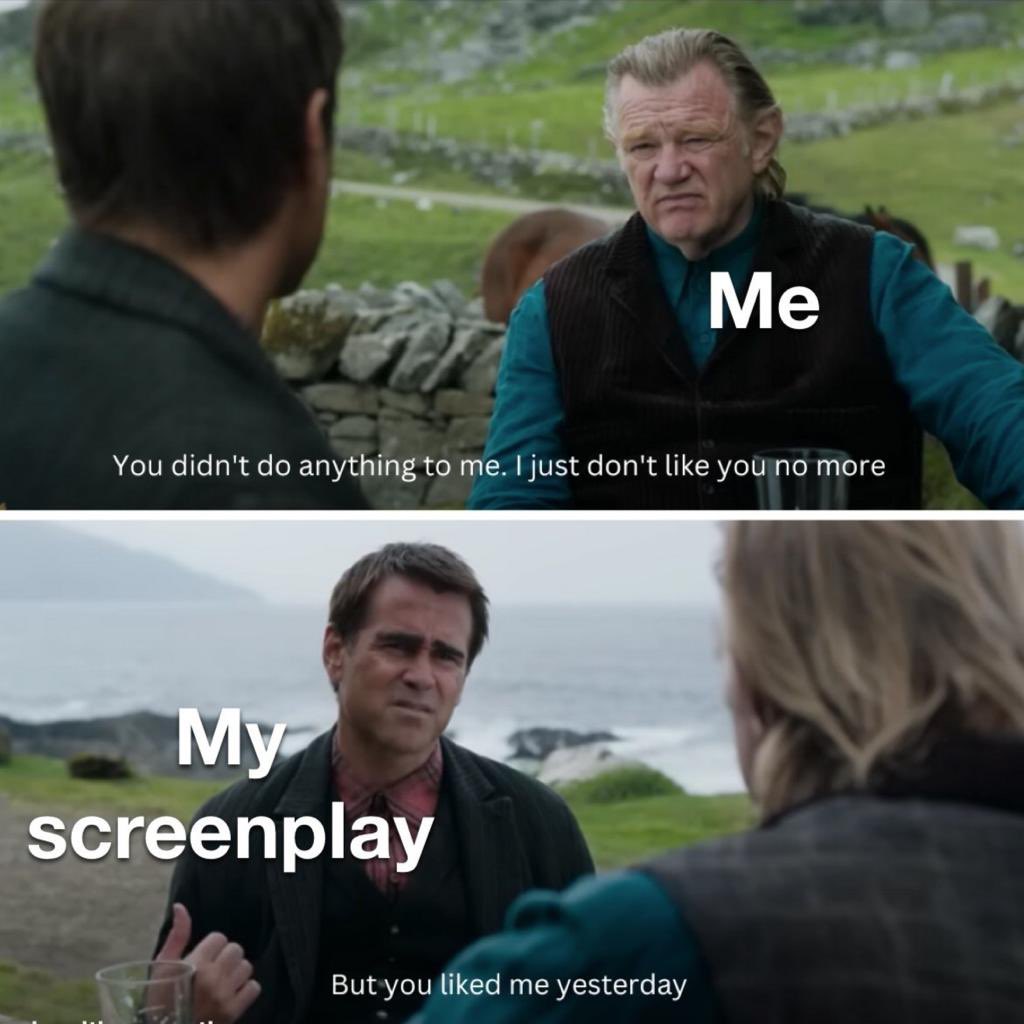 burninghousep's tweet photo. Too relatable #screenwriting #bansheesofinisherin https://t.co/PHTz6LGIfJ