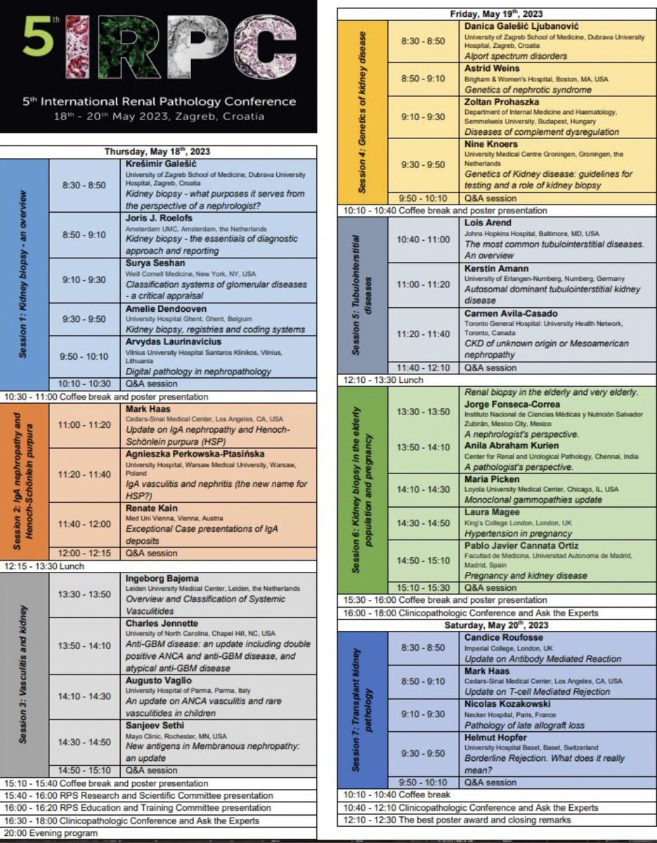 kidneypathology's tweet photo. El programa de la conferencia internacional de patología renal #5thIRPC Mayo 18-20 incluye aspectos clínicos y de patología. El registro con descuento teminará en Marzo 18. Nefrólogos y Patólogos los esperamos en Croacia.. Me ayudan a difundir?#nefrologia #Kidneypathology https://t.co/HEm2Z6SBzv