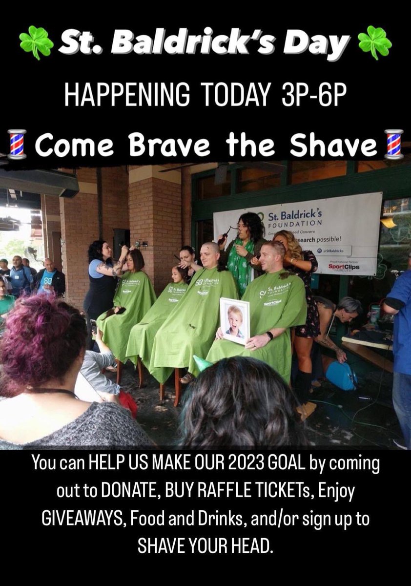 TheGoosesAcre1's tweet photo. #StBaldricksDay at #TheGoose
Come #BraveTheShave💈
SUN MAR 12th from 3PM

Watch, Participate, Donate
 #ChildhoodCancerResearch 

Proceeds Benefiting the @StBaldricks Foundation &amp; their Research of #ChildhoodCancer 

See details/donate at the link below:

https://t.co/lhH5Ty54XM… https://t.co/b95elQzV0U
