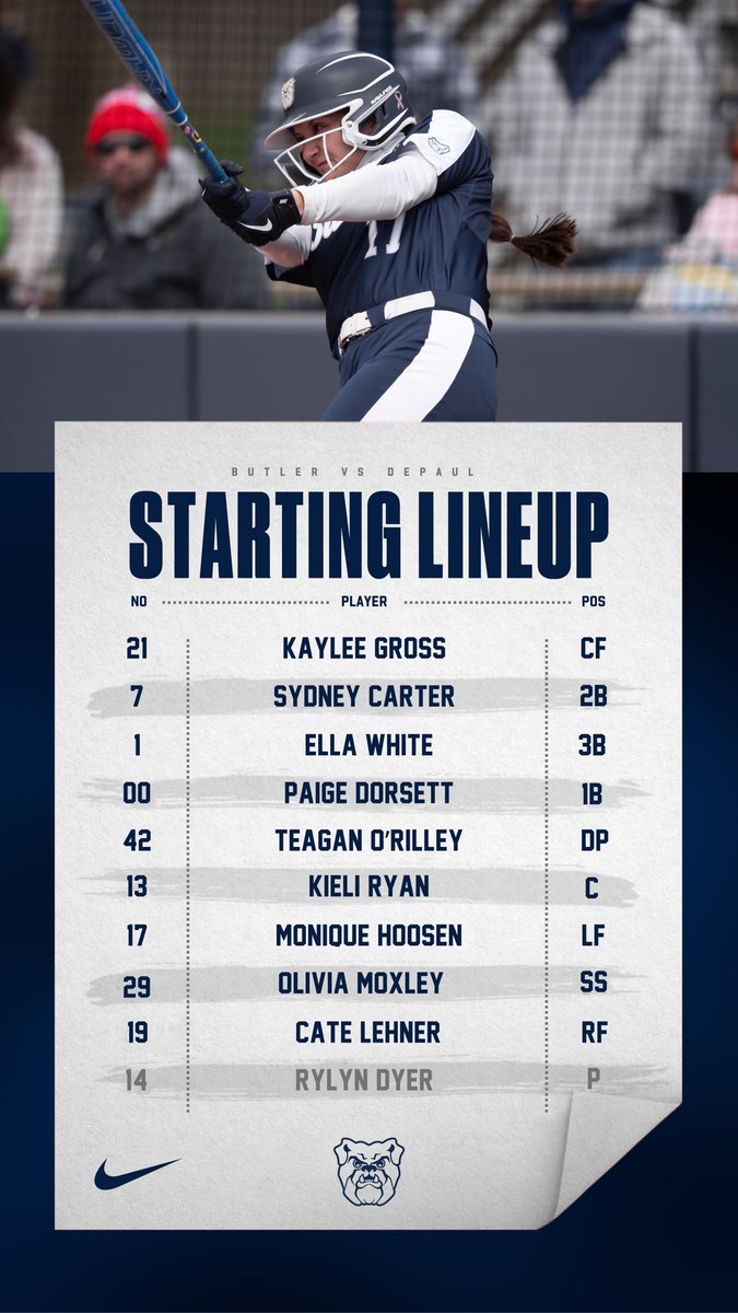 ButlerSoftball's tweet photo. Today’s Starting Lineup 

#ButlerWay https://t.co/CxINJcu6aT