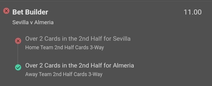 @Bet365 Looks like you've settled a bet incorrectly. Sevilla got 3 second half cards...you even sent a card notification for it!

Opta, La Liga site, Whoscored and Sofascore are all showing it. Please correct it. 

Thanks in advance.

Best regards
Cards Galore 😉