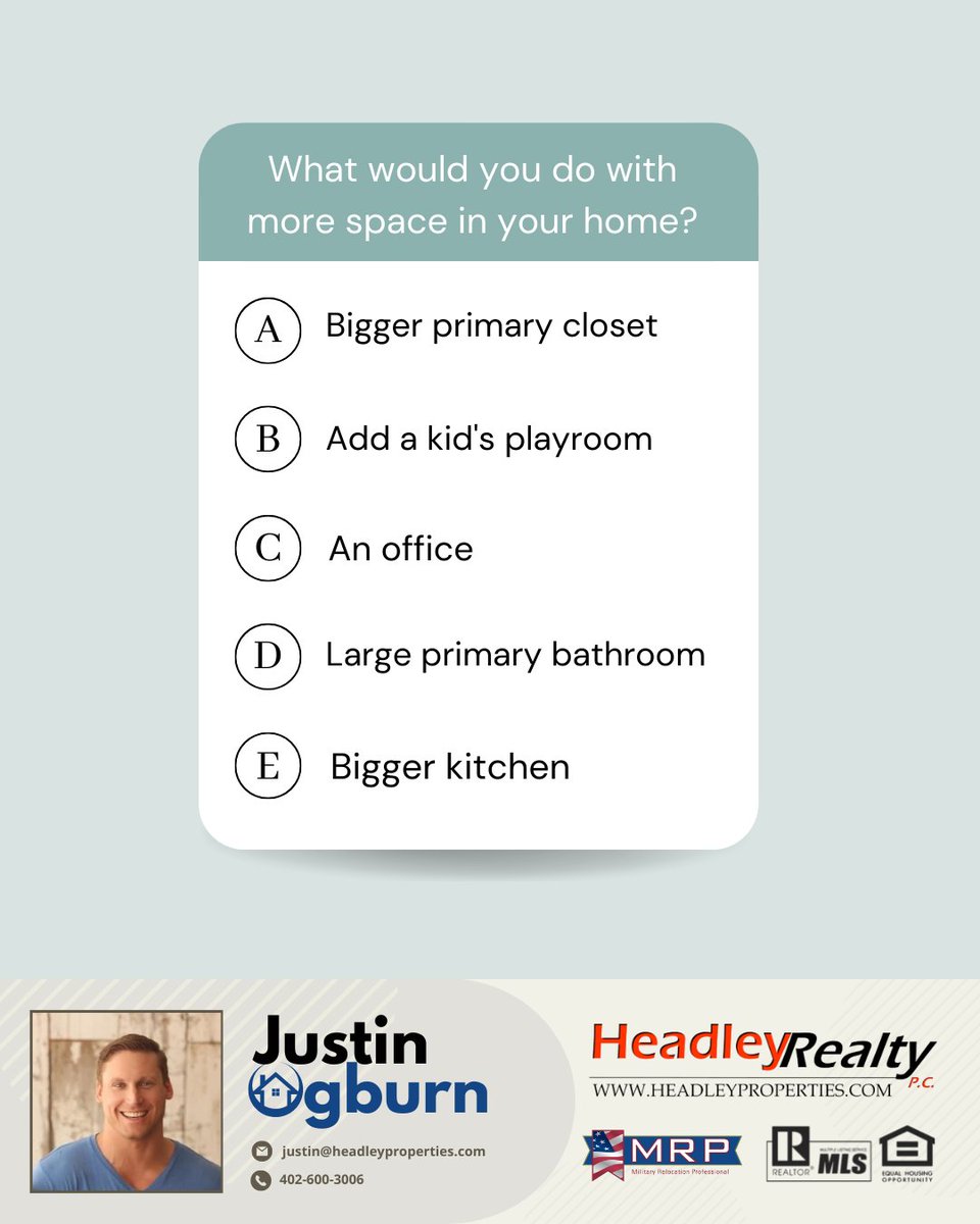 If your home magically grew 150 square feet, what would you add? 

#question #questionoftheday #thisorthat #wouldyourather #multiplechoice #homedecor #homedesign #homeexpansion #homedesigngoals #homegoals