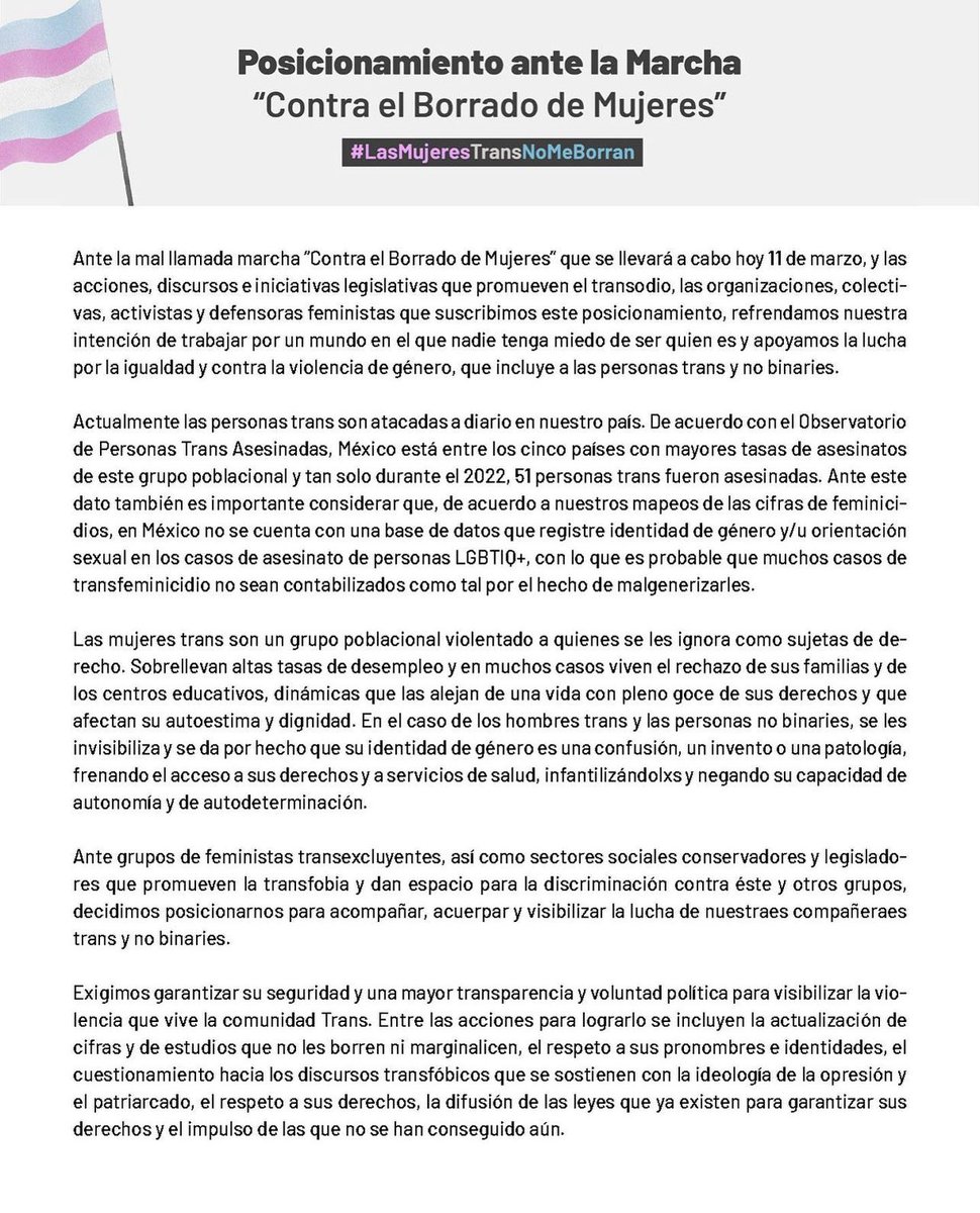 #LasMujeresTransNoMeBorran 🏳️‍⚧️