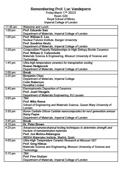 The preliminary program of the workshop in memory of our friend Prof Luc Vandeperre is now available