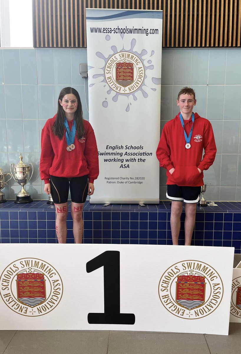 Fantastic swims this weekend from Harry and Lucy who were representing the North East division at the #essa2023 winning 2 gold, 3 silver and 1 bronze medal between them. They did both their club @DarlingtonASC and their schools @YarmSchool and @HummersknottAcd proud.