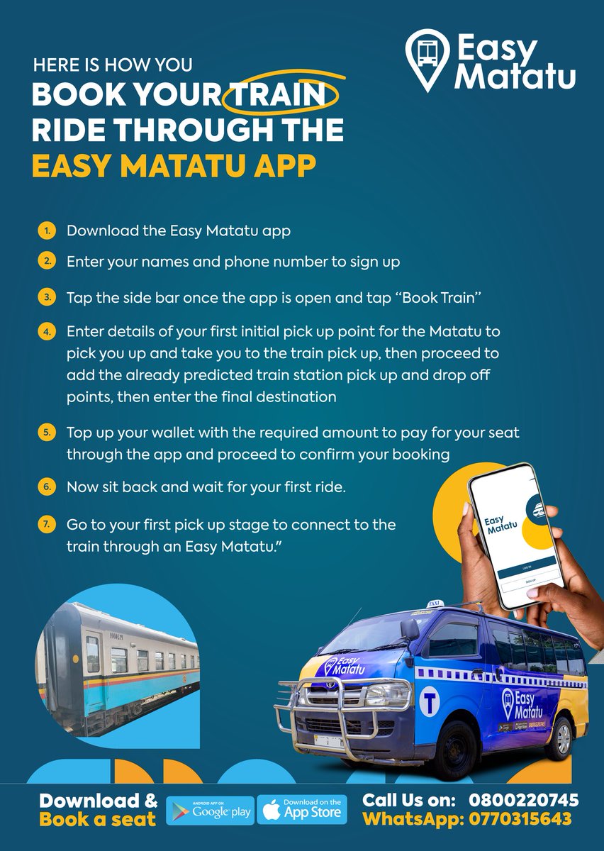 You public transportation experience just got better. With our new partnership with the Uganda Railway Corporation; expect easy and seamless end to end Download👉applink.easymatatu.com/TTF
💺Book your train ride through the Easy Matatu App
#TutambuleFfena