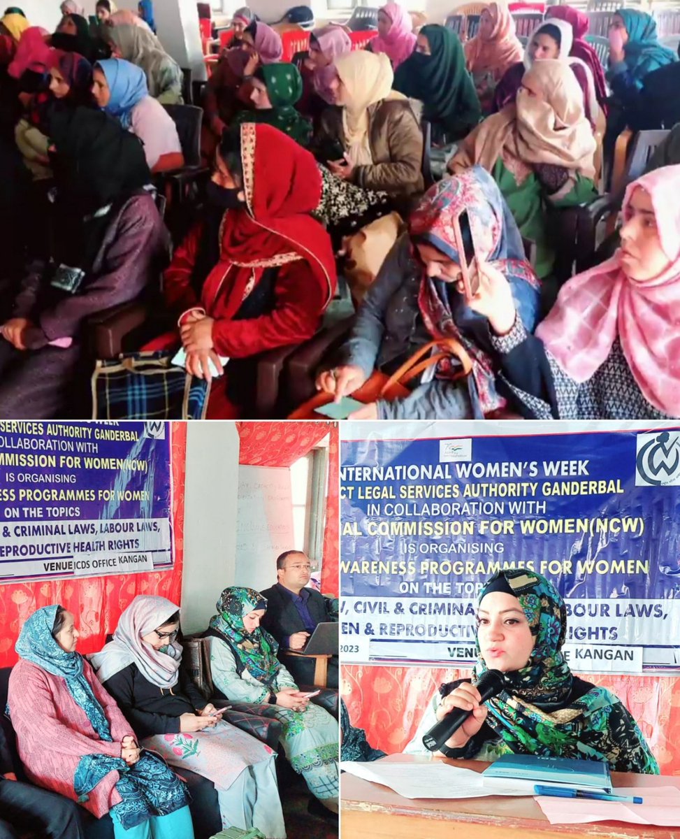 JWakura's tweet photo. @internationalwomensweek
As part of Pan India programme, launched by NALSA in collaboration with NCW from 04-03-2023 to 11-03-2023.DLSA in collaboration with #NRLM and ICDS Ganderbal organized Legal Awareness programme for women on various topics in kangan https://t.co/yEmDJfAThc