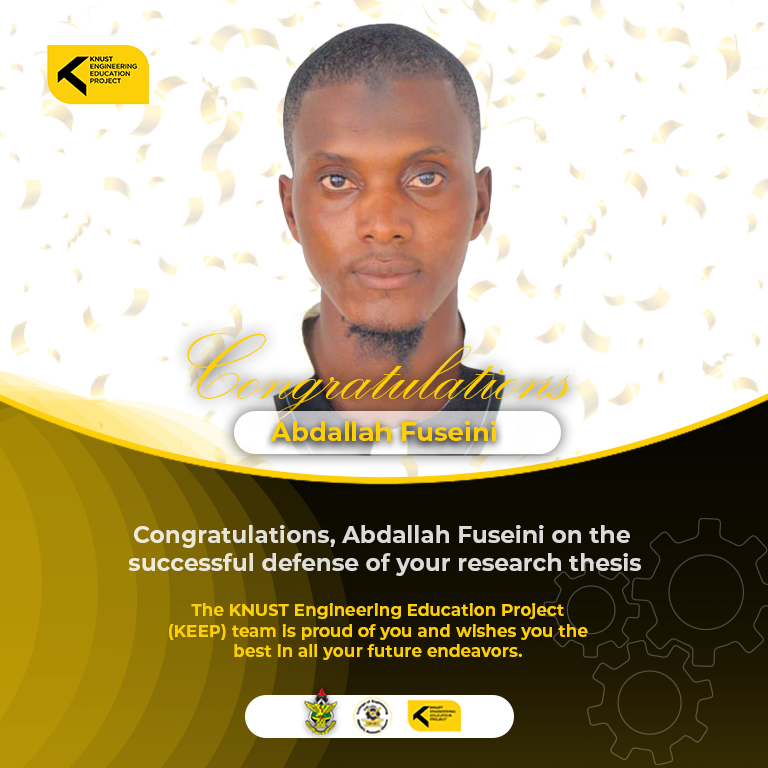 KEEP_KNUST's tweet photo. Fuseini Abdallah is a graduating MPhil Materials Engineering student from the Department of Materials Engineering, KNUST. 

@KEEP_KNUST  has greatly helped him achieve his educational goal, providing him with tuition and accommodation fee waivers, among other benefits. https://t.co/43mBtGhAUN