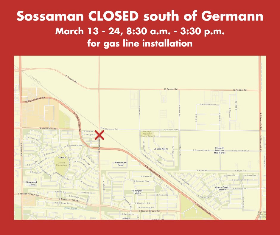 Town of Queen Creek on Twitter "⚠️ Traffic alert ⚠️NNSossaman Road