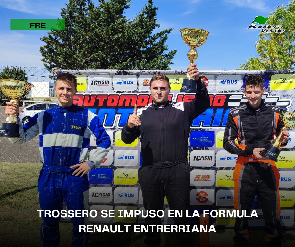 Bandera_Verdee's tweet photo. #APER 

Lucas Trossero fue el vencedor en la final de la 1° fecha de la Fórmula Renault Entrerriana 🏆

Ayrton Mayer y Gianfranco Leon completaron el podio 🥈🥉 https://t.co/rLy3qm4LN1
