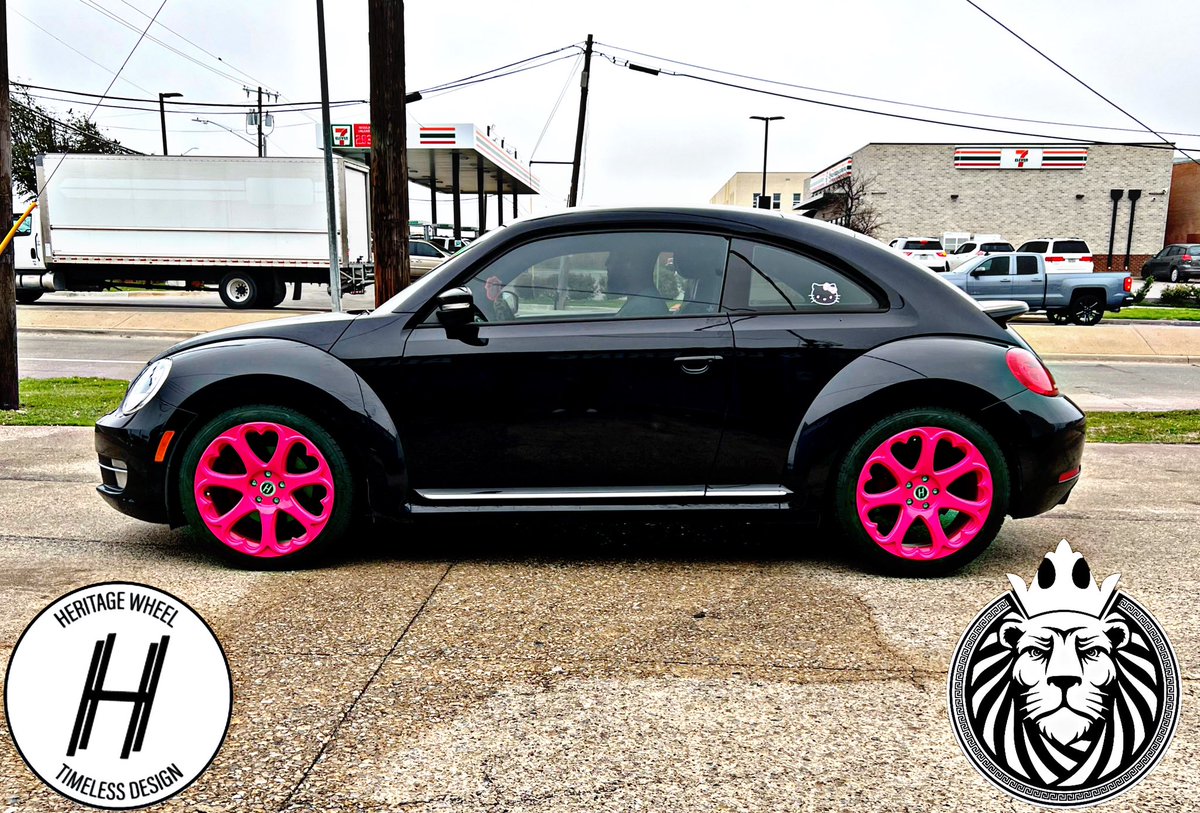 kingswheels2's tweet photo. Volkswagen Beetle on all pink 19X8.5 Heritage Kokoro wheels and wrapped up in 235/40R19 Versatyre tires. #KingsWheels2 #SuspensionSpecialists #Volkswagen #Beetle #VolkswagenBeetle #HeritageWheels #Kokoro #Versatyre #Texas #Dallas #GreedyGrove #Buckner https://t.co/ZRu4WF6r6g