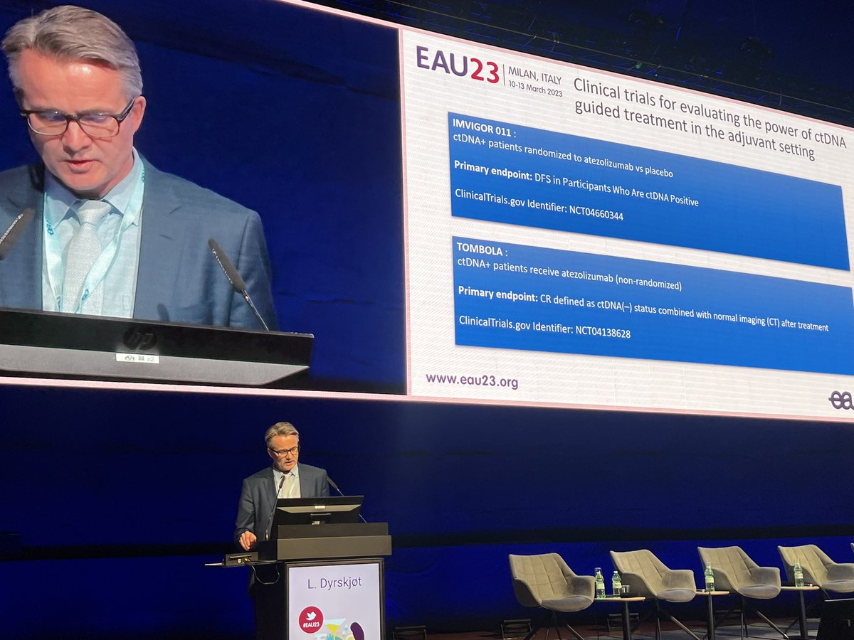 Lars Dyrskjot describes how ctDNA will revolutionise MIBC over the next few years. The accurate identification of a high risk population benefiting from early immune intervention, and sparing those that done need therapy, is important, but needs to be proved #EAU2023 IMVIGOR211