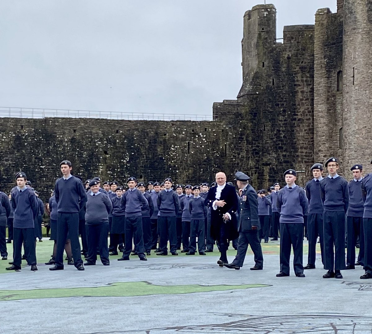 HS_Dyfed's tweet photo. Delighted to be able to attend the Pembroke Mayoral Parade with RAFAC No3 Welsh Wing, Greater Manchester Cadets and Staff. The Mayor Cllr Dennis Evans took the salute outside the Town Hall before the parade convened in the Castle grounds. @highsheriffs https://t.co/2eNGXxfrga