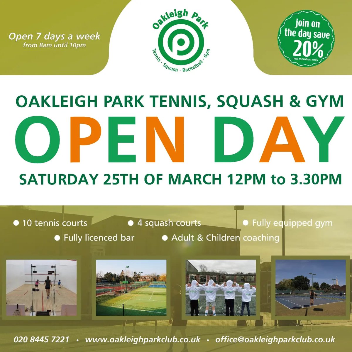 OPLTSC's tweet photo. OPEN DAY!#openday #tennisclub #squashclub #gym #tenniscoaching #squashcoaching #tennisplayer #squashplayer #familysport https://t.co/UJsjhzb8vs