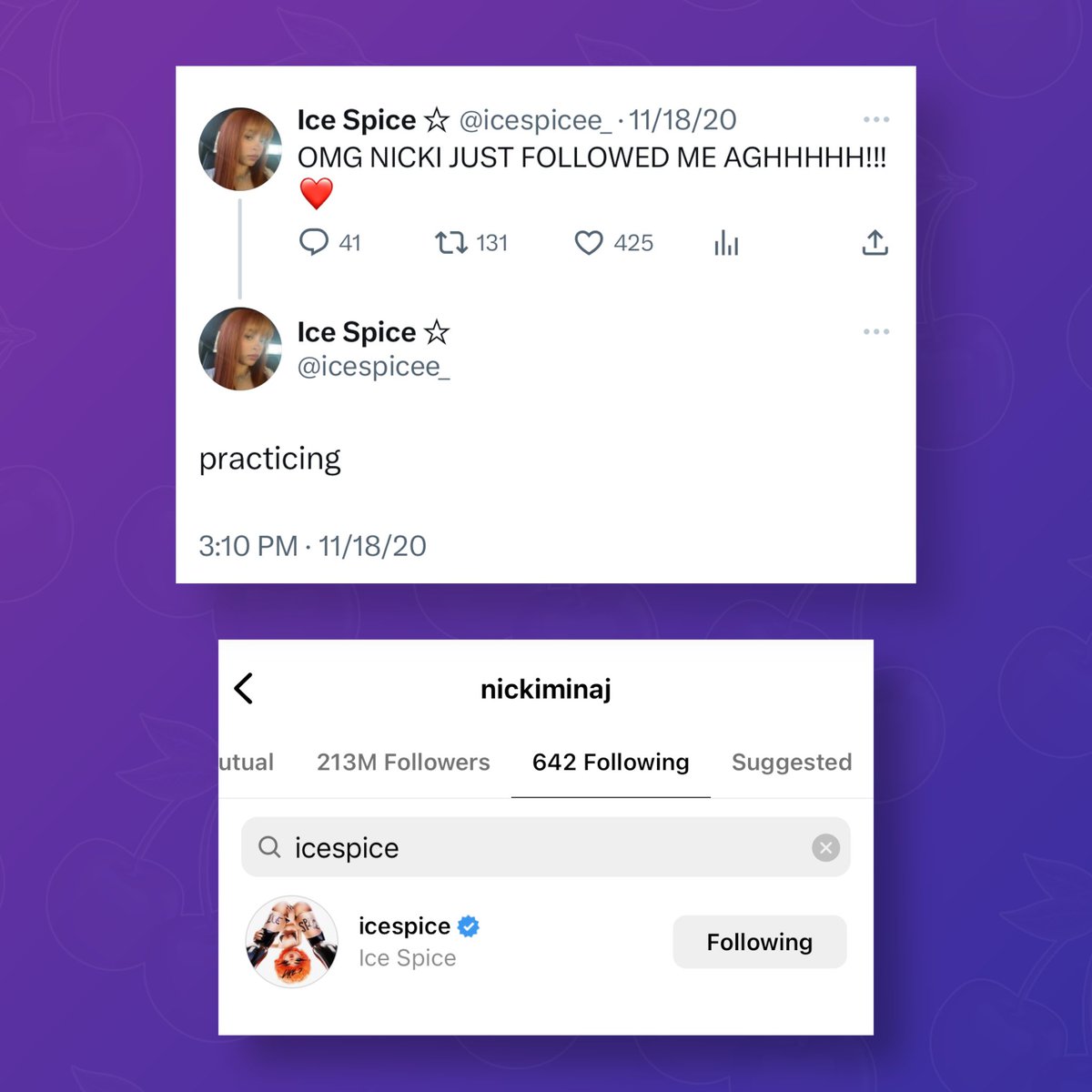 PopBase's tweet photo. Nicki Minaj has followed Ice Spice on Instagram. https://t.co/G6mGZQHtfJ