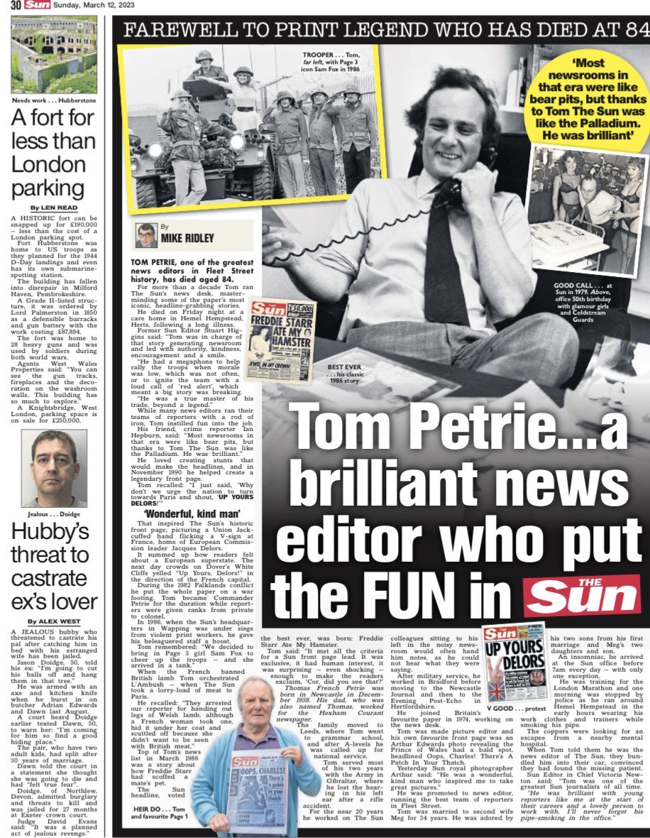 piersmorgan's tweet photo. Very sad to hear about the death of Tom Petrie, one of the all-time great newsmen and a wonderful character. He was the first Fleet Street news editor I ever pitched stories to as a local paper reporter &amp; couldn’t have been more helpful or encouraging. Thanks for everything, Tom. https://t.co/pxVvUvJrfY
