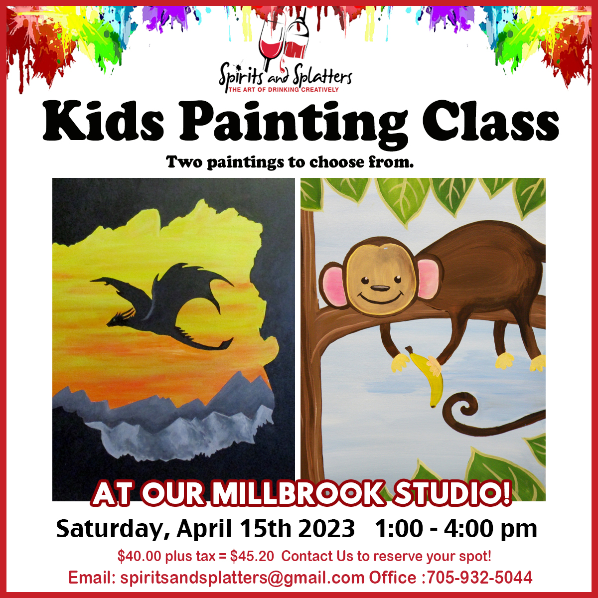 saspainting's tweet photo. KIDS PAINTING CLASS at our Millbrook Studio!
We have all the supplies and do all the clean up! 
How much? $40 plus tax = $45.20
💲Purchase your tickets by emailing spiritsandsplatters@gmail.com to reserve your spot and to make e-transfer arrangements. 🎟 https://t.co/hHArm9hkv0