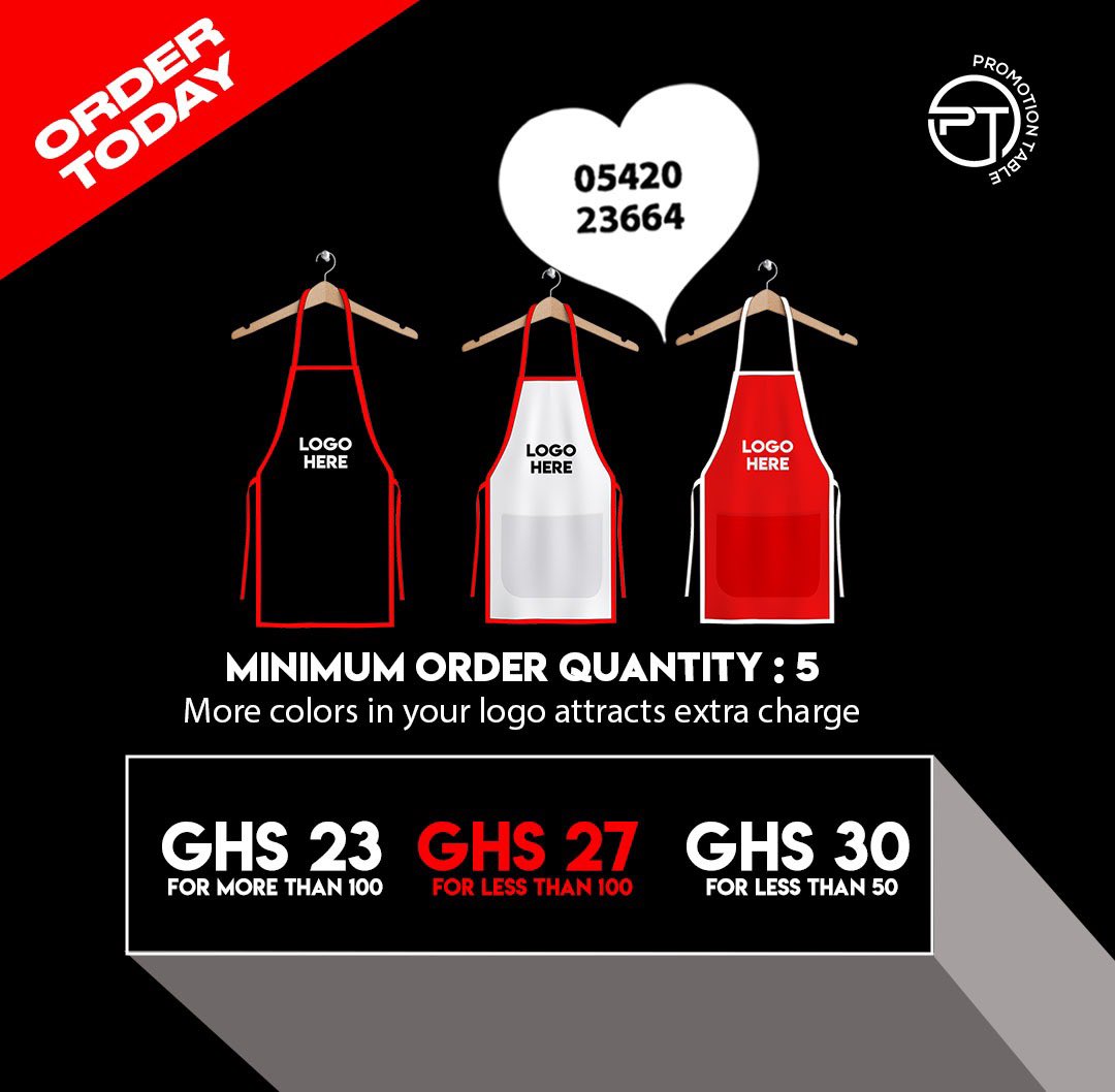 PromotionTable's tweet image. Order customized aprons for your business today. You can place order by giving us a call on 0542023664  #promotiontable #foldable #table #apron