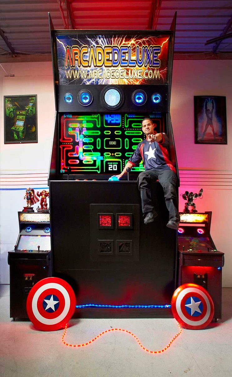 PlayAzackGames's tweet photo. No gym needed when you have the 2nd world's largest Arcade Machine! Standing at 4.4m tall and 1.06m deep,this retro creation promises a fun arm workout with its giant buttons & 16inch trackball. With over 200 classic games,who needs weights? #arcade #GamingMasterpiece #ArcadeLife https://t.co/TbTD1DTFsl