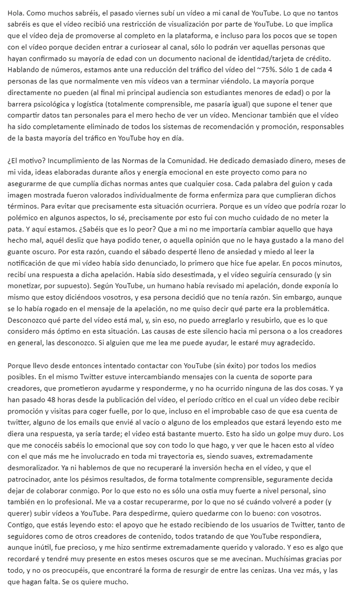 Comunicado sobre lo ocurrido con el vídeo "En defensa de la humanidad"