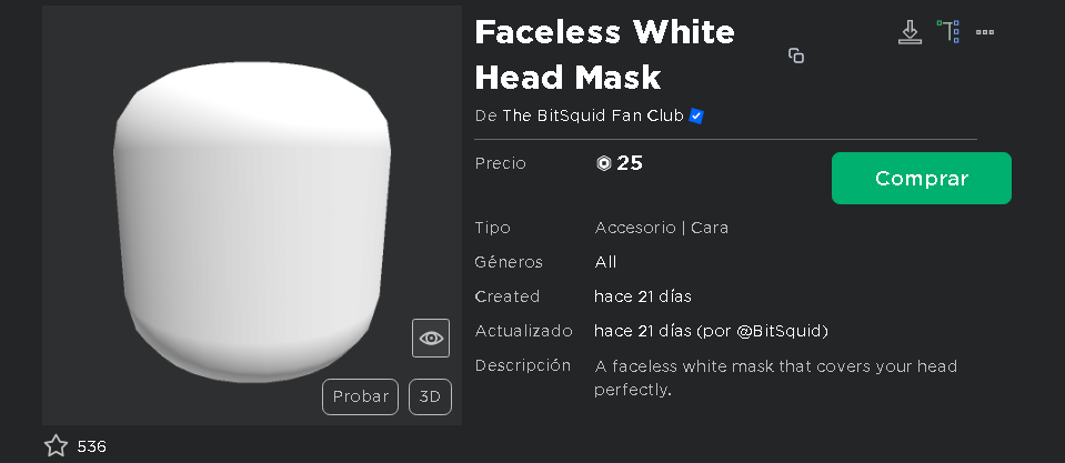 Faceless White Mask - Roblox