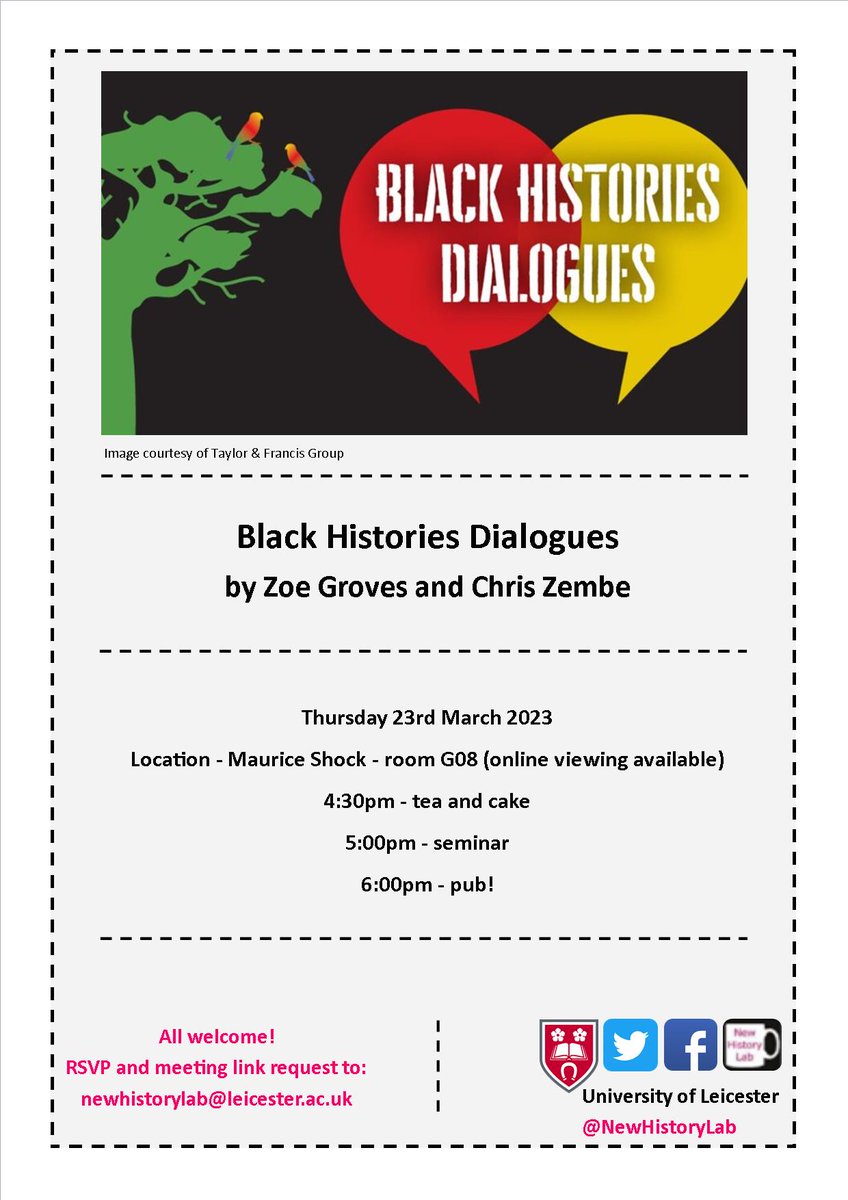 📢Our Next Talk 📢

We are looking forward to seeing you on Thursday 23rd March so we can learn about Black Histories.

All information is on the poster here.
