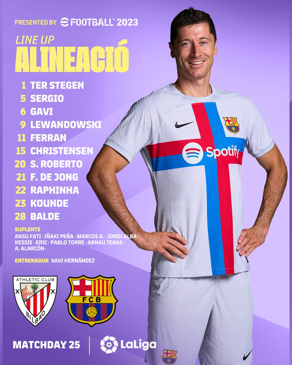 FCBarcelona_es's tweet photo. 👥 𝐀𝐋𝐈𝐍𝐄𝐀𝐂𝐈𝐎́𝐍

⚽ #AtheticBarça https://t.co/HipoVevFQ3
