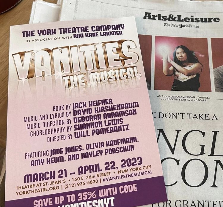 TheaterCreator's tweet photo. Nice to see this in The Times today. 

Get your tickets: https://t.co/oNNC0vrQEd. Limited engagement through April 22 at The York Theatre Company 

#vanities #offbroadway #musical https://t.co/VDJIWcb7KD