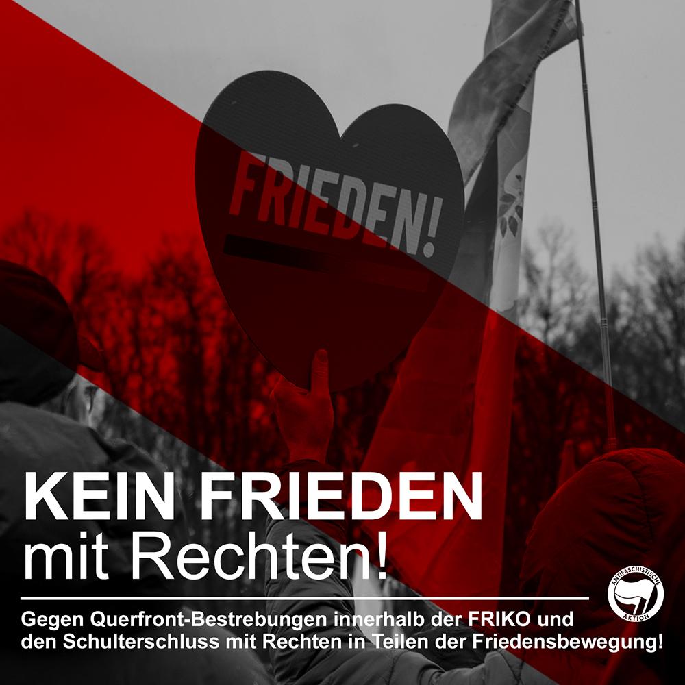 Kein Frieden mit Rechten!
Unser Text zu #Querfront-Bestrebungen innerhalb der Berliner #FRIKO, zu Laura von #Wimmersperg, zu #Wagenknecht_und_Schwarzer, zum #Ostermarsch und den Gefahren eines Schulterschluss mit Rechten in Teilen der #Friedensbewegung:
➡️de.indymedia.org/node/266890