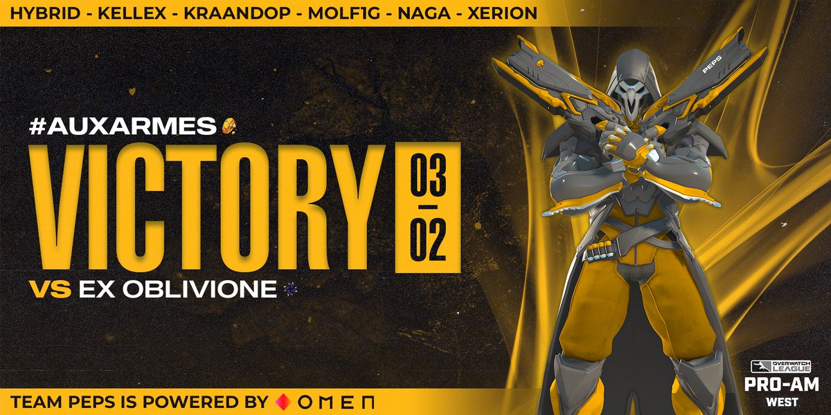 LA TEAM PEPS EN OWL !!!! Victoire 3-2 et fin de la curse @ExOblivioneOW !

La Grande Finale du Pro-Am c'est maintenant !
twitch.tv/fefegg