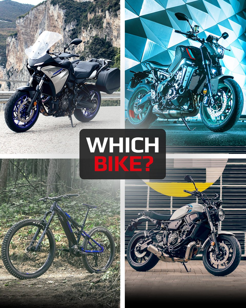 YMUKofficial's tweet photo. Pick one! Which bike would you like to ride this weekend? 😎 
 
◾ TRACER 7 GT 
◾️ MT-09 
◾️ Moro 07 eBike 
◾️ XSR700 

#Yamaha #RevsYourHeart #Motorcycle #UKBikers https://t.co/ck73l0sS3H