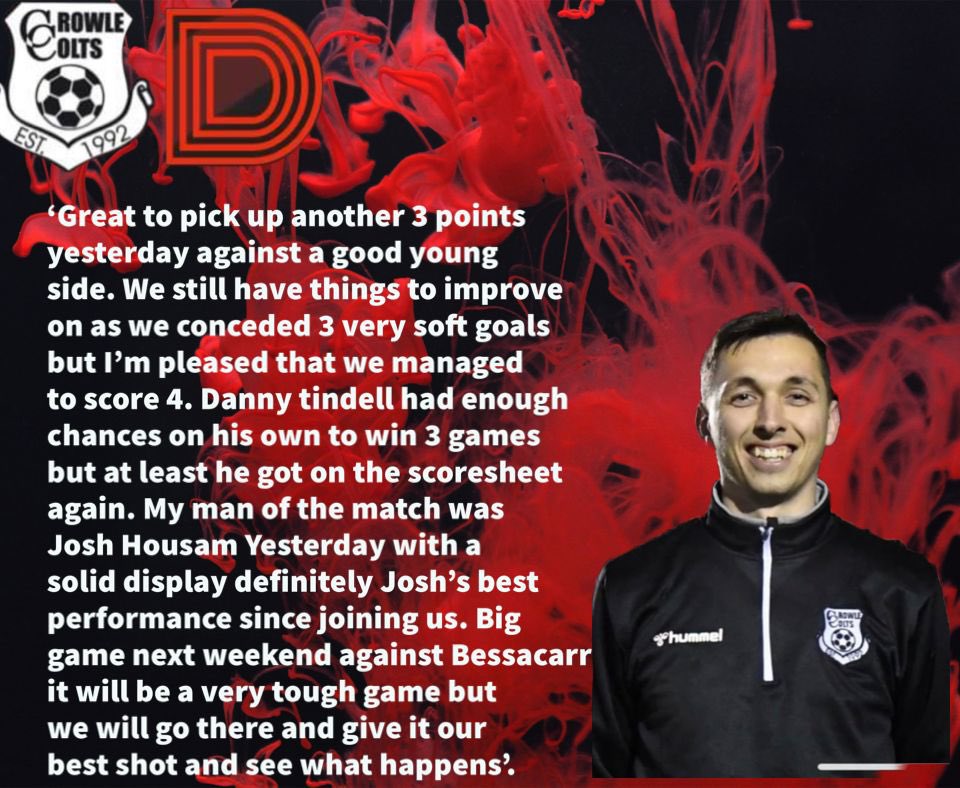 CrowleDevs's tweet image. Here’s the gaffer @03morgank thoughts after the devs picked up another 3 points yesterday. #UPTHEDEVS 🔴⚫️