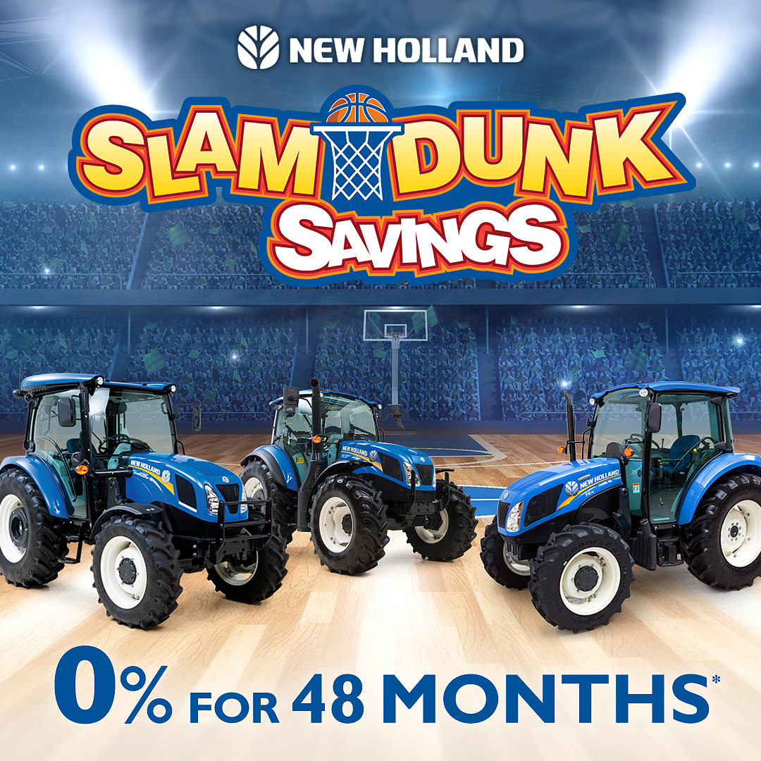 EmpireTractor's tweet photo. Score big savings when you buy a New Holland PowerStar™, T5 Dual Command™ or select WORKMASTER™ utility tractor before March 31, 2023. These tractors earned a spot on the #SlamDunkSavings team with 0% for 48 months. Don’t let the shot clock expire – take your best shot now! https://t.co/ux3MPtn9a9