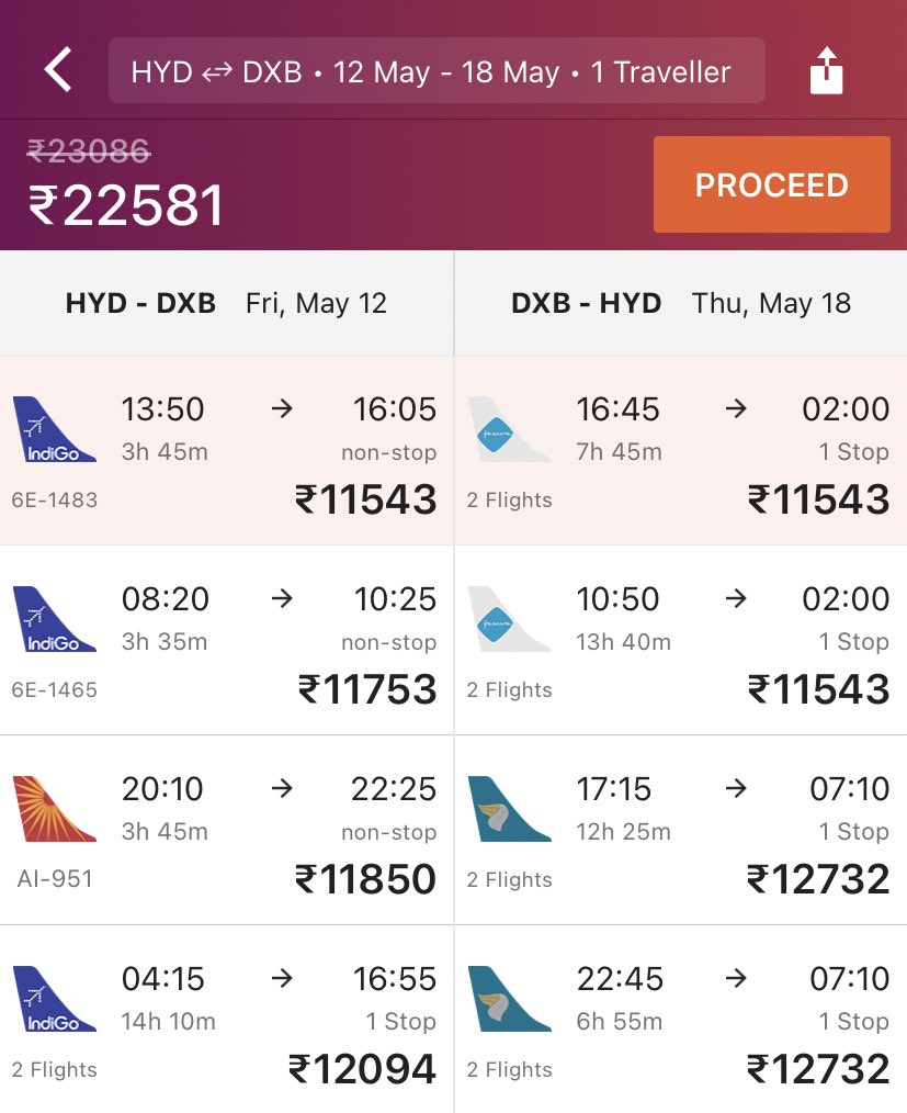 TechGlare Deals on X: "Hyderabad to Dubai Round Trip Flight Ticket is  Priced at Approx Rs.23,000 for April and May. Check if you are Planning to  Visit Dubai. 😀😀😀 #Travel #Dubai https://t.co/V3ALpcM5bt" /