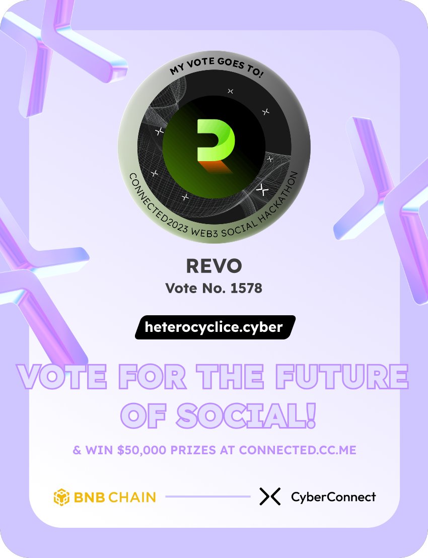 NORMANPEREZ81's tweet photo. Just voted for my favorite project REVO in #Connected2023, a Web3 Social hackathon by @CyberConnectHQ the social graph protocol &amp; @BNBCHAIN
Join me to vote for a better social and win $50,000-$100,000 prizes!
https://t.co/fuR0sZ88HU
sig:IY9fjv 
  https://t.co/bYOoiNwh0M https://t.co/qUo9G9mlw8