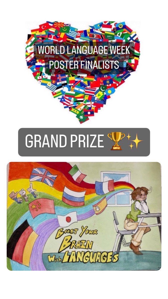 ProfePSHS's tweet image. World Language Week 2023 at Plainfield South! This amazing poster created in  watercolor by Jazmin Escutia was the 𝒢𝓇𝒶𝓃𝒹 𝒫𝓇𝒾𝓏ℯ winner, to no surprise! Absolutely fantastic work 🏆
