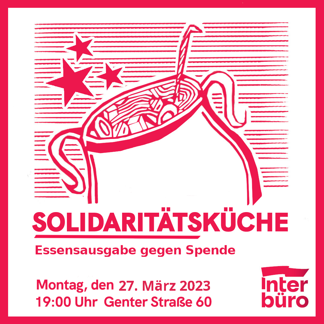 Nach der Küfa ist vor der Küfa!

Am 27.3. ist es wieder so weit: Ab 19 Uhr geben unsere Aktiven vegetarisches Essen gegen Spende aus. Kommt vorbei und bringt eure Freund:innen mit! 🍲😋

#Internationalismus #Küfa #Wedding65 #Solidarität