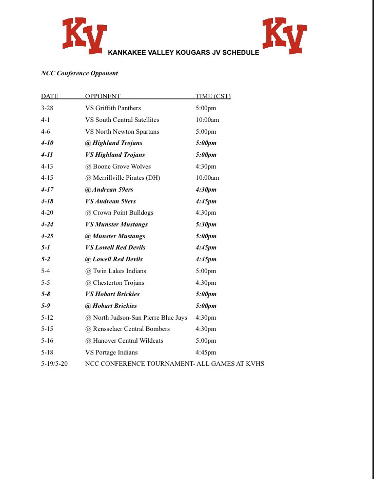 kougar_baseball's tweet photo. Tomorrow is the beginning of the 2023 @IHSAA1 Baseball season! 

Today seems like a good day to release the schedules for all 3 our teams! Some game times are tentatively scheduled

#family #valley #yearofthekougar https://t.co/qXVLXM26Sf