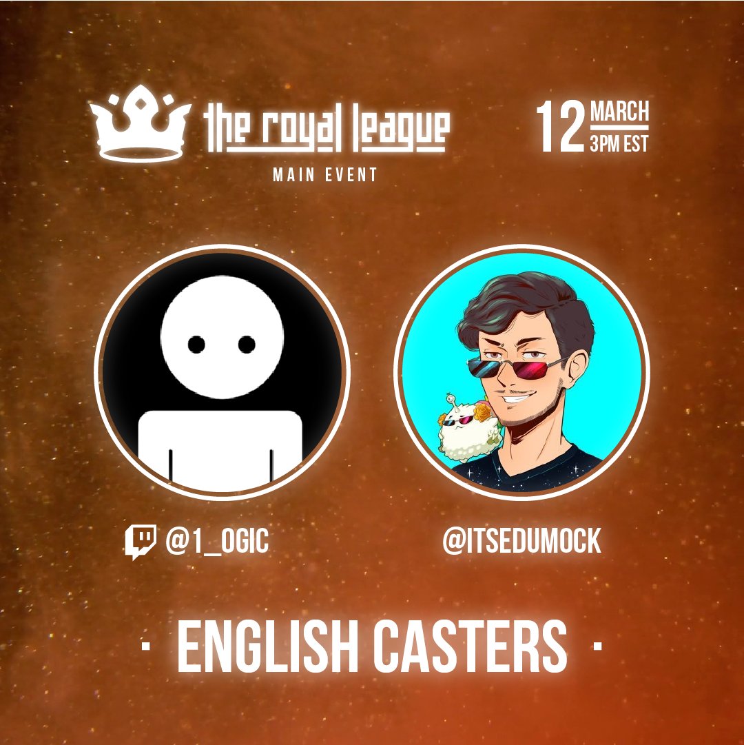 🎉¡Atención!🎮 El torneo The Royale League está a punto de comenzar y ¡no querrás perderte ni un minuto!👀 El stream en español estará en 👉 twitch.tv/kamisama4e 👈 mientras que el stream en inglés estará en 👉 twitch.tv/1_ogic 👈 ¡Únete y anima a tu favorito!👏🔥
