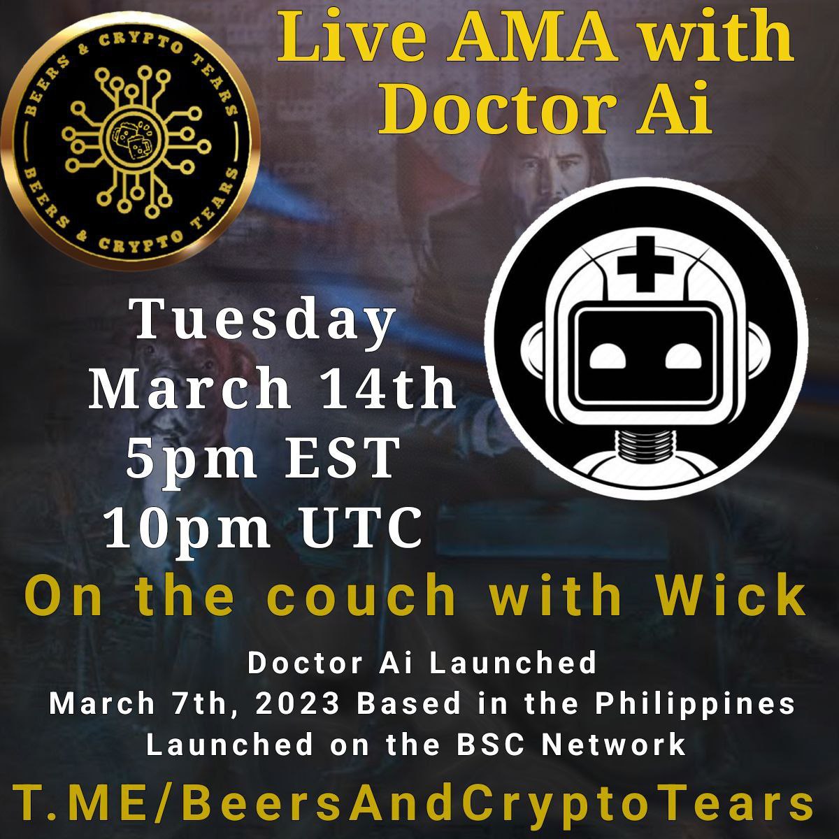 fuddoxx's tweet photo. Join us for another On the Couch with Wick AMA session with the team from #DoctorAI on March 14th 10 pm UTC!
Doctor AI is a #BSC project with a utility that enables virtual #medical consultations through an AI-powered Telegram bot. ⚕🤖
AMA at: https://t.co/c89hCxrvfa
#bscgem https://t.co/Owen2Cxu99