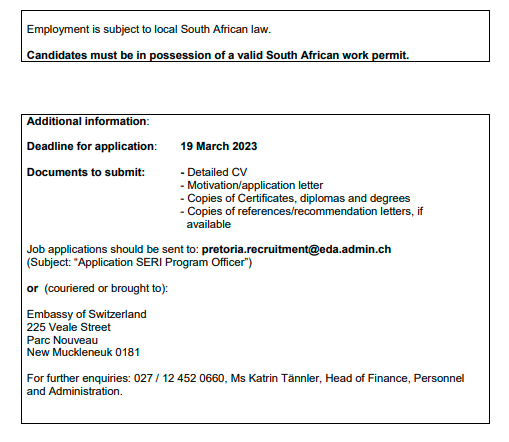 yuthconnect's tweet photo. 📌The Embassy of Switzerland in Pretoria is looking for a responsible and engaged Program Officer in the Science and Technology
Office at the Embassy of Switzerland in Pretoria.
https://t.co/1ceBfby0vI https://t.co/DVRsZrvYk0