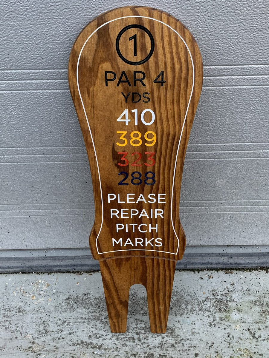 signsforgolf's tweet photo. It amazes me every time I play golf I’m repairing 3-4 pitch marks on every green.
Thank god for the new pitch fork signs!!
@golfguidehq @JAresorts #dubaigolf #golfsigns #pitchforks #woodensigns https://t.co/xjCpnM8y8Q