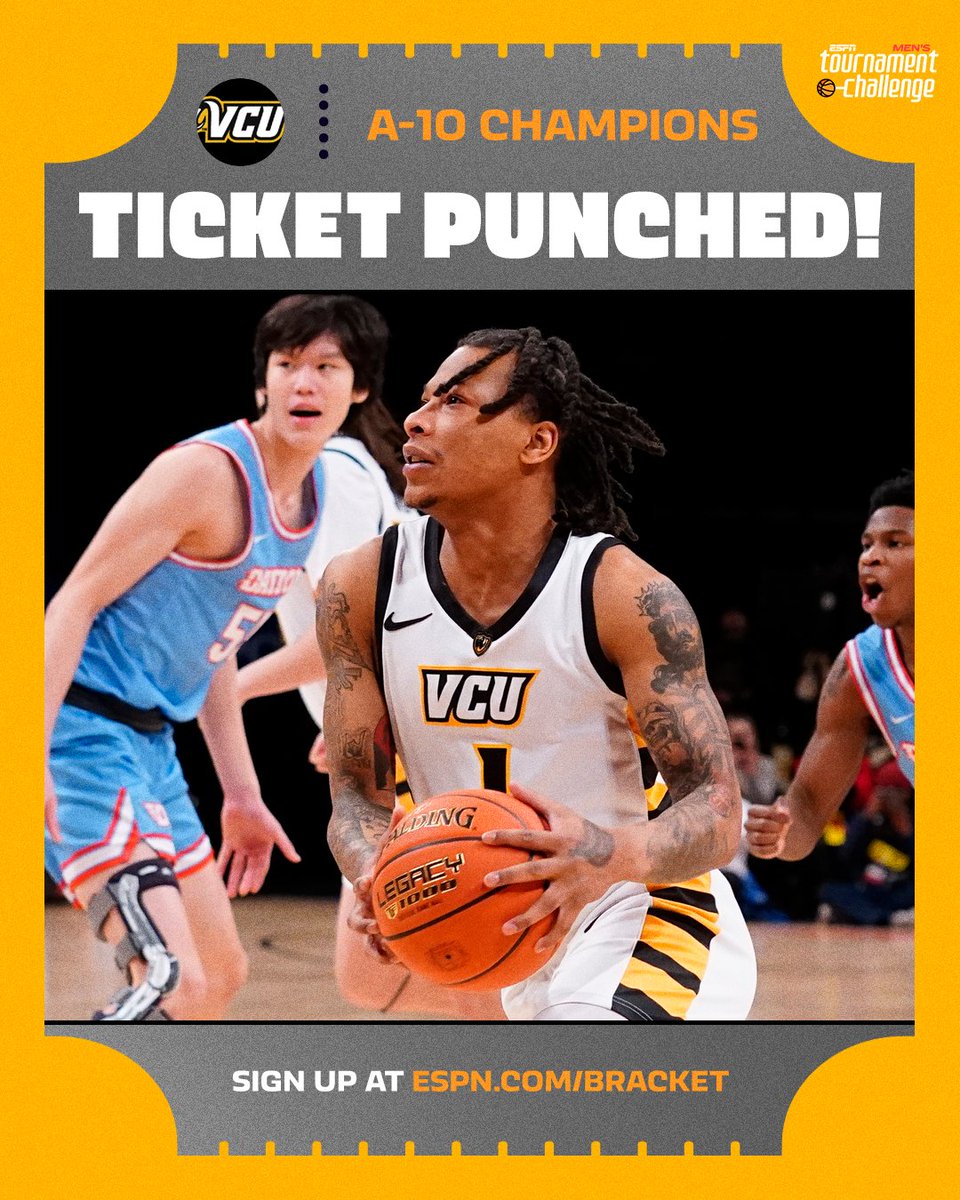 espn's tweet photo. .@VCU_Hoops is going dancing after winning the A-10 tournament 🏀 https://t.co/IF3T6ISdRe